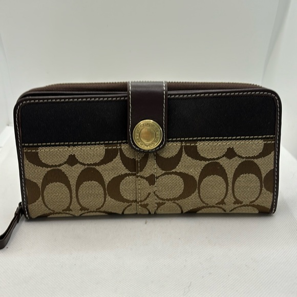 Coach Handbags - New Coach Long Zip Around Wallet in Signature Canvas and Smooth Leather